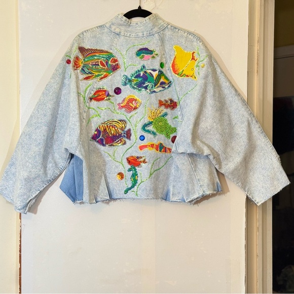 Vtg Torpedo International Aquatic Fish Design Denim Jacket - Picture 11 of 16